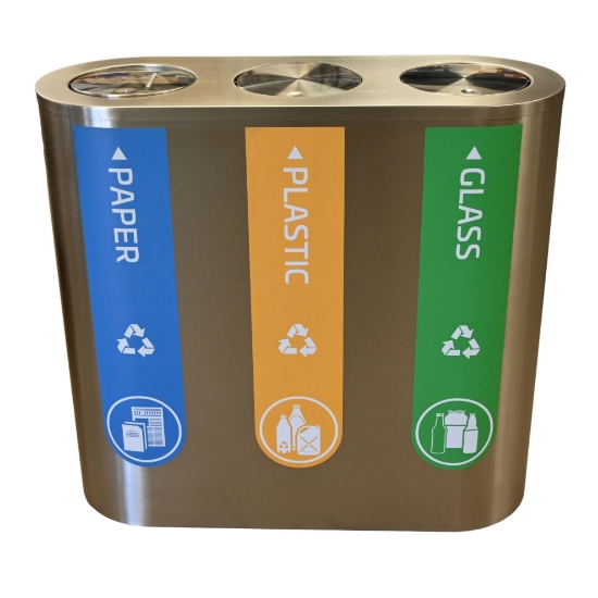 Immagine di PATTUMIERA 3 SCOMPARTI IN ACCIAIO INOX 403 C/COPERCHI BASCULANTI lt.90