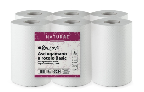 Immagine di ROLLOVE ASCIUGAMANO A ROTOLO BASIC IN PURA CELLULOSA 2 VELI ECOLABEL